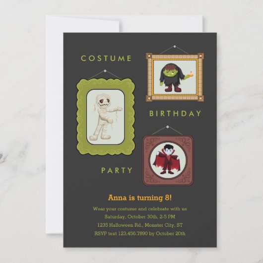 Halloween Costume Kids Birthday Party Invitation Kaart (Voorkant)