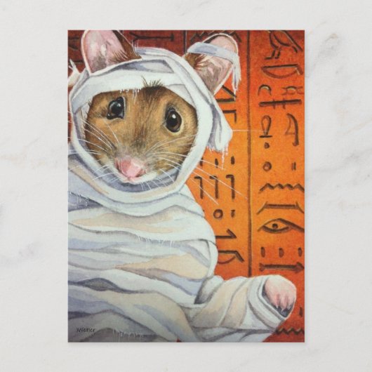 Halloween Costume Mummy Mouse Waterverf Art Briefkaart (Voorkant)