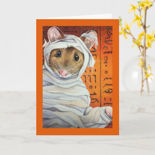 Halloween Costume Mummy Mouse Waterverf Art Kaart (Gele Bloem)