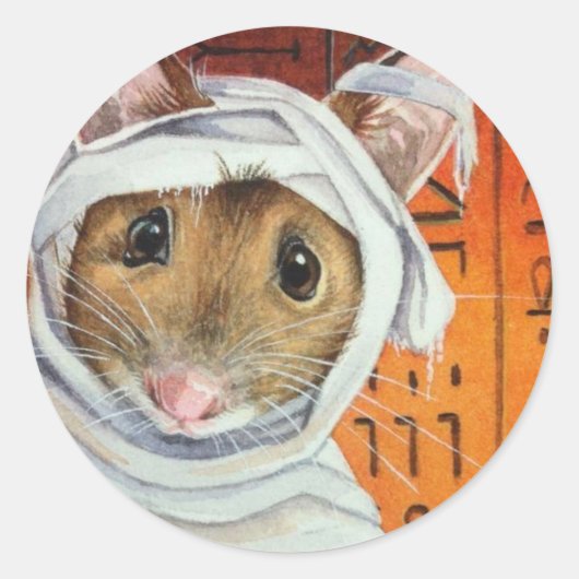Halloween Costume Mummy Mouse Waterverf Art Ronde Sticker (Voorkant)