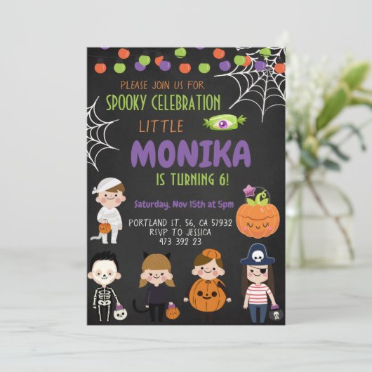 Halloween Costume party Birthday Invitation Kaart (Staand voorkant)