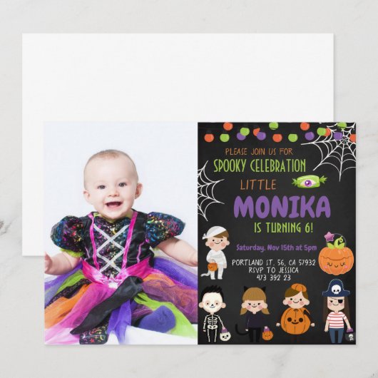 Halloween Costume party Birthday Invitation Kaart (Voorkant / Achterkant)