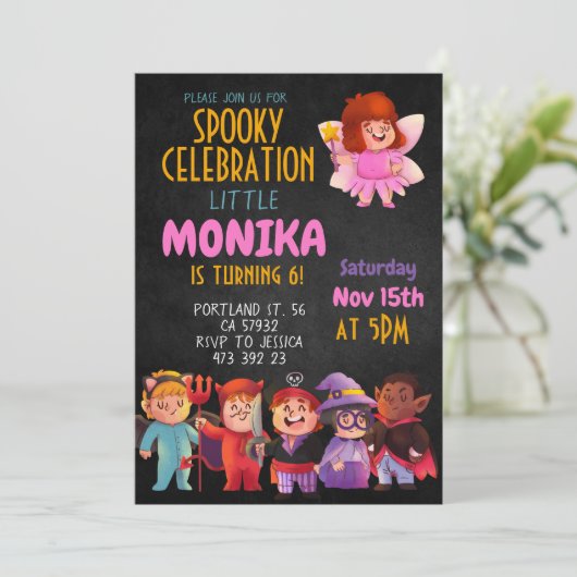 Halloween Costume party Birthday Invitation  Kaart (Staand voorkant)