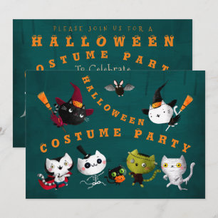 Halloween Costume Party Birthday Witch Cats Mummy Kaart