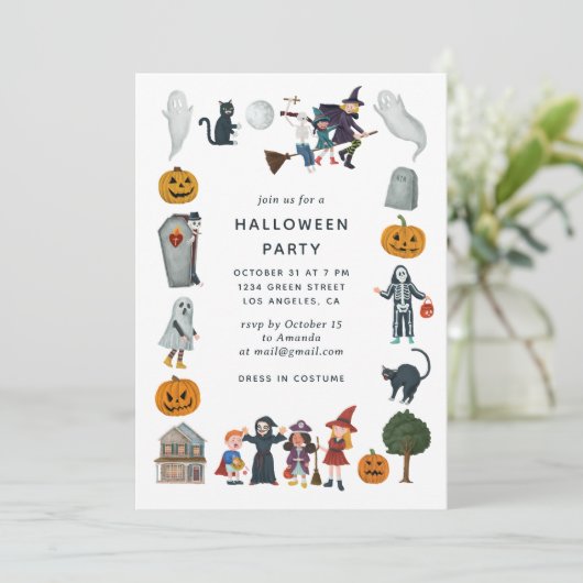 Halloween Costume Party | Cartoon Kids Spooky Cute Kaart (Staand voorkant)