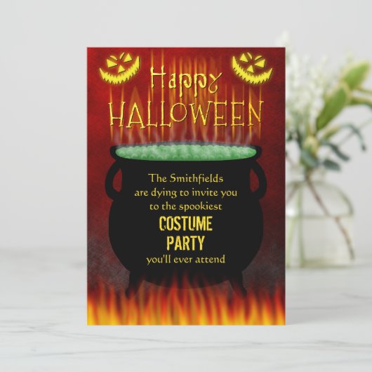 Halloween Costume Party Cauldron Fire Kaart (Staand voorkant)