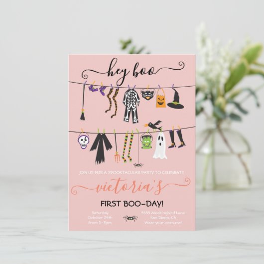 Halloween Costume Party Clothesline-uitnodiging Kaart (Staand voorkant)