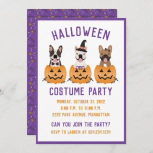 Halloween Costume Party French Bulldogs Pumpkin Kaart