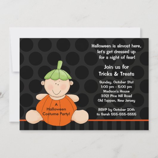 Halloween Costume Party Invitation Cute Pumpkin Kaart (Voorkant)