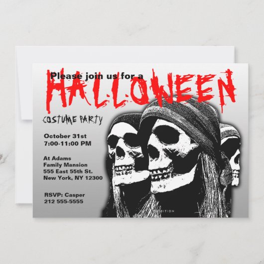 Halloween Costume Party Invitation Pirate Skull Kaart (Voorkant)