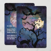 Halloween Costume Party, Moon & Ghost Kaart (Voorkant / Achterkant)
