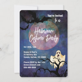 Halloween Costume Party, Moon & Ghost Kaart