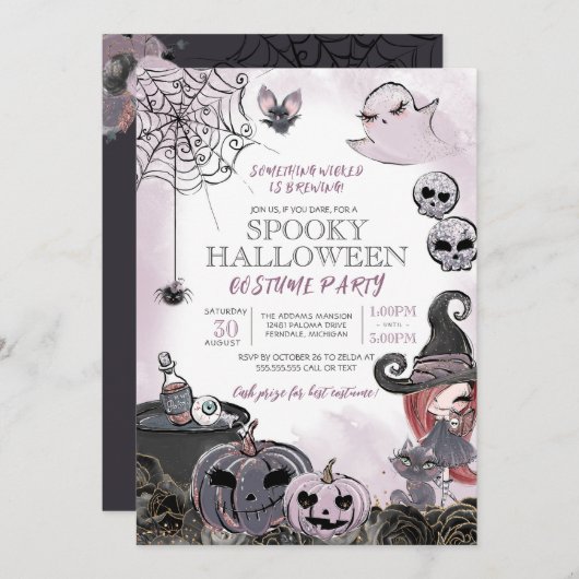 Halloween Costume Party Spooky Cute Witch Kaart (Voorkant / Achterkant)