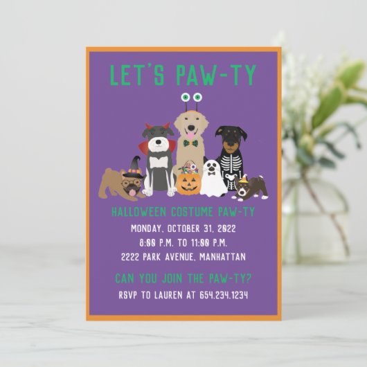 Halloween Costume Pawty Dogs Black Cat Kaart (Staand voorkant)