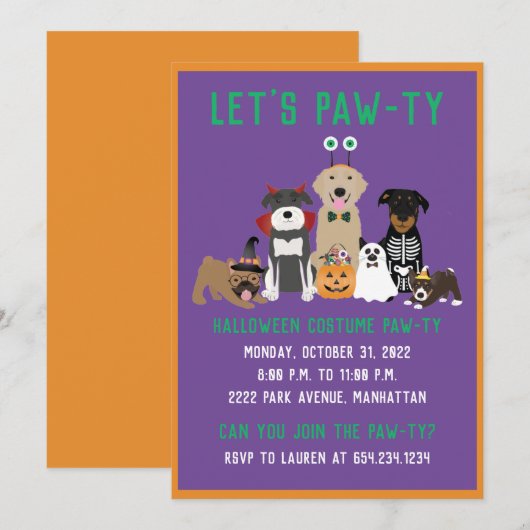 Halloween Costume Pawty Dogs Black Cat Kaart (Voorkant / Achterkant)