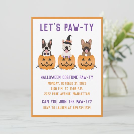 Halloween Costume Pawty French Bulldogs Pumpkin Kaart (Staand voorkant)