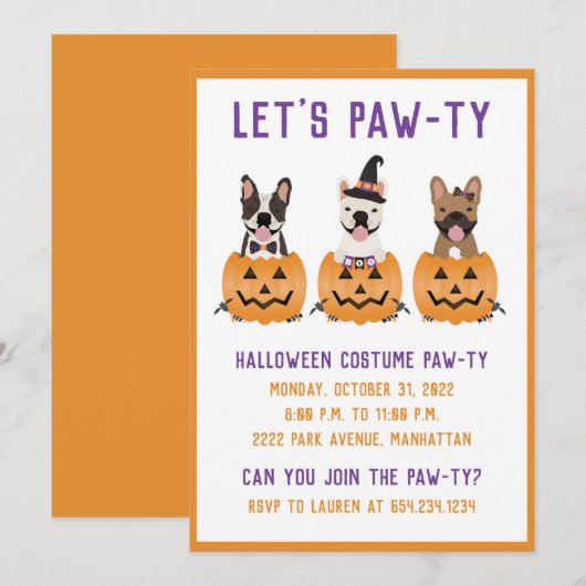 Halloween Costume Pawty French Bulldogs Pumpkin Kaart (Voorkant / Achterkant)