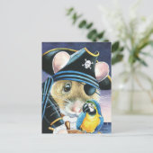 Halloween Costume Pirate Mouse Waterverf Art Briefkaart (Staand voorkant)