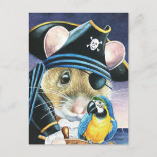Halloween Costume Pirate Mouse Waterverf Art Briefkaart