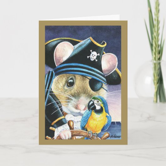 Halloween Costume Pirate Mouse Waterverf Art Kaart (Voorkant)