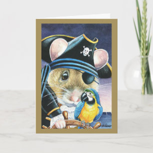 Halloween Costume Pirate Mouse Waterverf Art Kaart