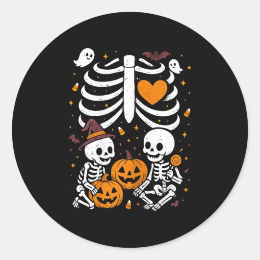 Halloween Costume Pregnant Woman Twins Pumpkin Rib Ronde Sticker (Voorkant)