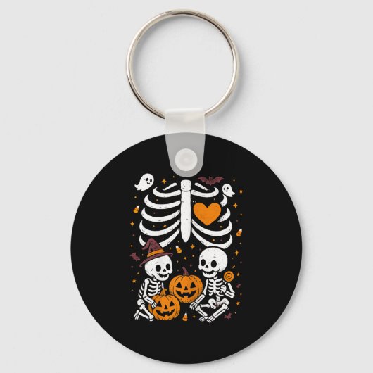 Halloween Costume Pregnant Woman Twins Pumpkin Rib Sleutelhanger (Voorkant)