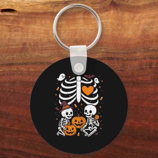 Halloween Costume Pregnant Woman Twins Pumpkin Rib Sleutelhanger (Voorkant)