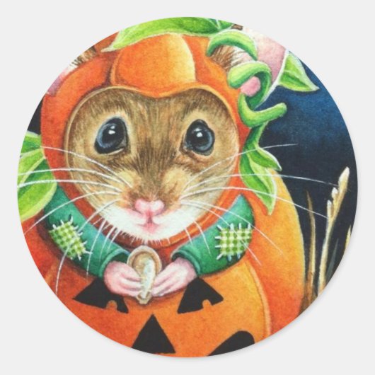 Halloween Costume Pumpkin Mouse Waterverf Art Ronde Sticker (Voorkant)