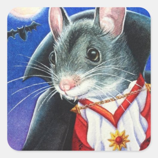 Halloween Costume Vampire Mouse Waterverf Art Vierkante Sticker (Voorkant)