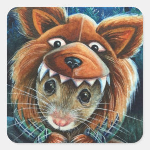 Halloween Costume Werewolf Mouse Waterverf Art Vierkante Sticker