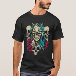 Halloween Costume Woman Witch Skull Sugar Dead Bon T-shirt