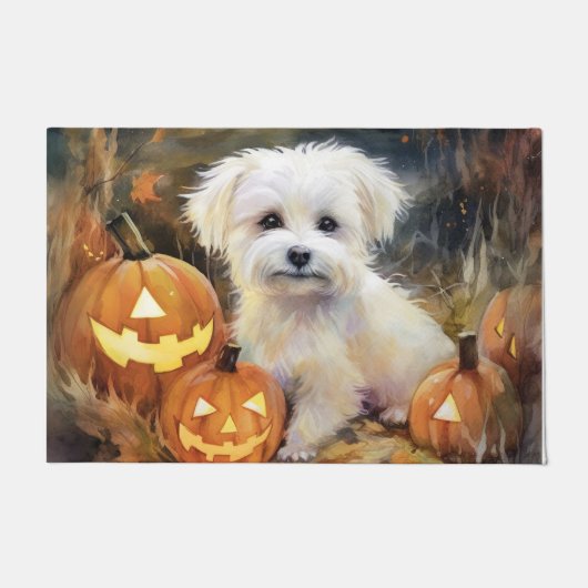 Halloween Coton De Tulear Met Pompoenen Eng Deurmat (Voorkant)