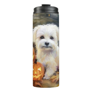 Halloween Coton De Tulear Met Pompoenen Eng Thermosbeker