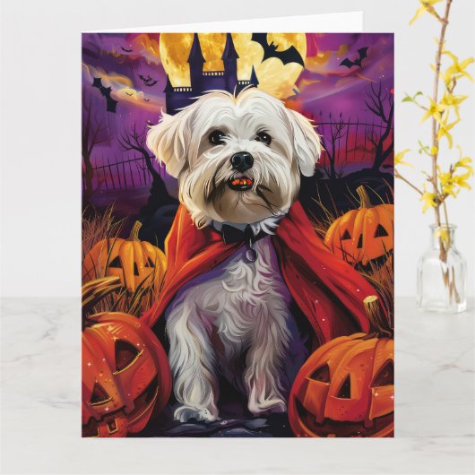 Halloween Coton De Tulear Vampier Pompoenen Grieze Kaart (Gele Bloem)