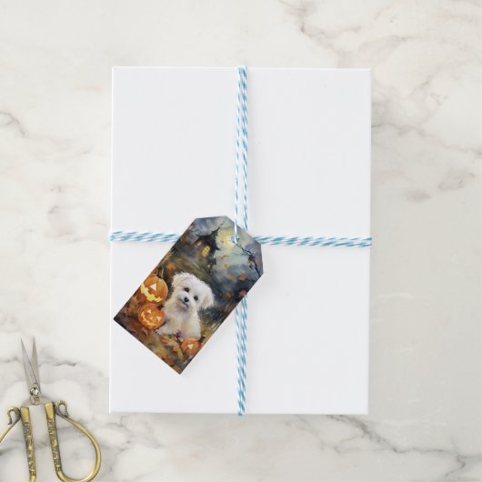 Halloween Coton de tulear with Pumpkins Scary Cadeaulabel (Met Touw)