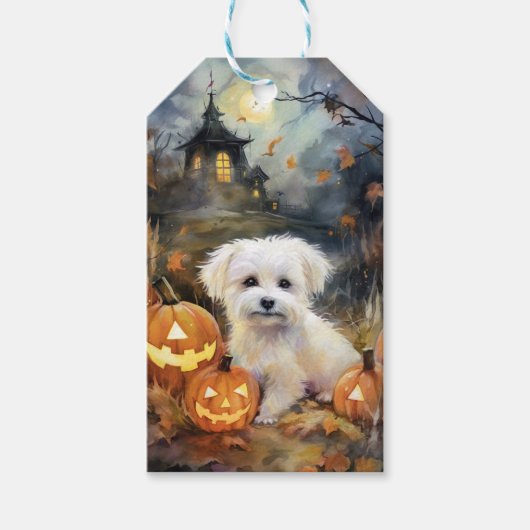 Halloween Coton de tulear with Pumpkins Scary Cadeaulabel (Voorkant)