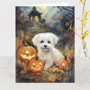Halloween Coton de tulear with Pumpkins Scary Kaart
