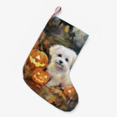 Halloween Coton de tulear with Pumpkins Scary Kleine Kerstsok (Voorkant (Hangend))