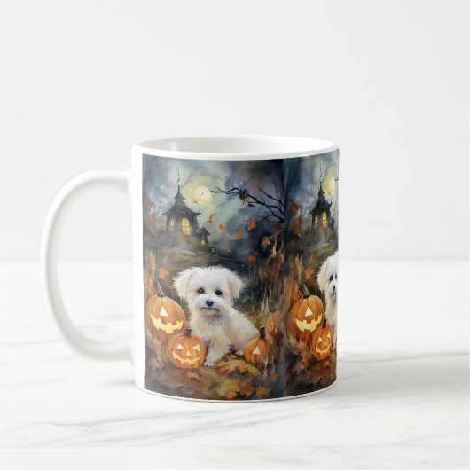 Halloween Coton de tulear with Pumpkins Scary Koffiemok (Links)