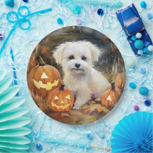 Halloween Coton de tulear with Pumpkins Scary Papieren Bordje (Feest)
