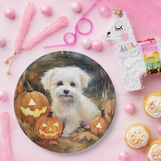 Halloween Coton de tulear with Pumpkins Scary Papieren Bordje (Feest)