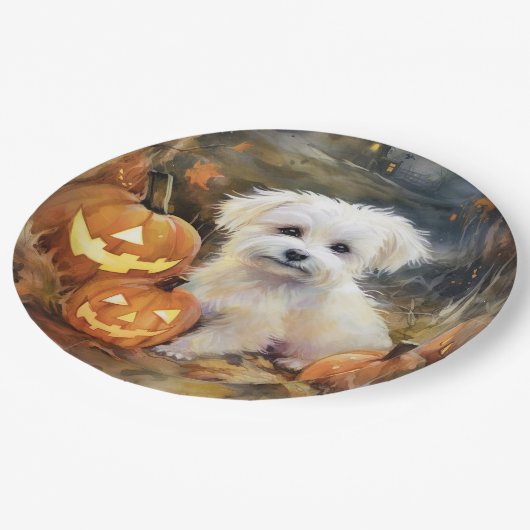Halloween Coton de tulear with Pumpkins Scary Papieren Bordje (Gekanteld)