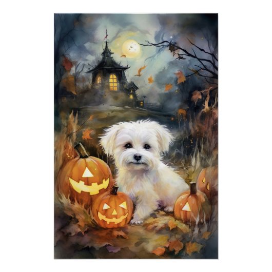 Halloween Coton de tulear with Pumpkins Scary Perfect Poster (Voorkant)