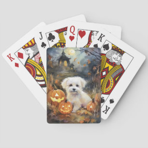 Halloween Coton de tulear with Pumpkins Scary Pokerkaarten