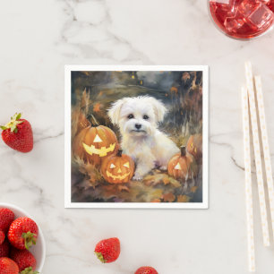 Halloween Coton de tulear with Pumpkins Scary Servet