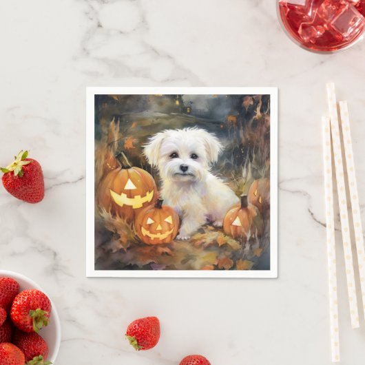 Halloween Coton de tulear with Pumpkins Scary Servet (Insitu)