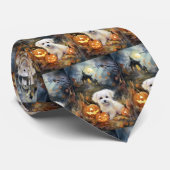 Halloween Coton de tulear with Pumpkins Scary Stropdas (Opgerold)