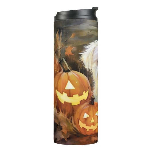 Halloween Coton de tulear with Pumpkins Scary Thermosbeker (Gedraaid links)