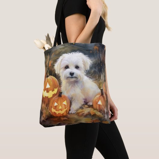 Halloween Coton de tulear with Pumpkins Scary Tote Bag (Dichtbij)